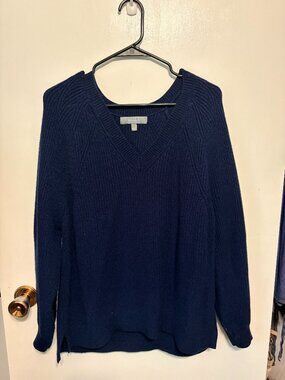 Marled Reunited Clothing Navy Blue V-Neck Sweater Medium Raglan Knit Pullover